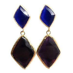 Handmade 14K Gold Plated Women's Dangle Earrings with Color Stones